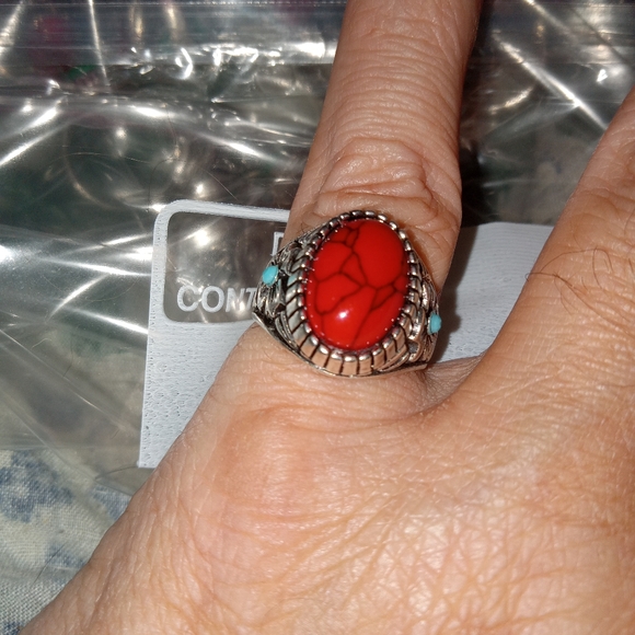 BLOWOUT Silver plated And Red Turquoise Style Colored Stone Ring SZ 6 - Picture 5 of 5